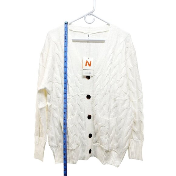 Cable Knit Button-Up Cardigan Sweater  Pockets Womens Size 16W Neyook Soft White - Picture 10 of 13